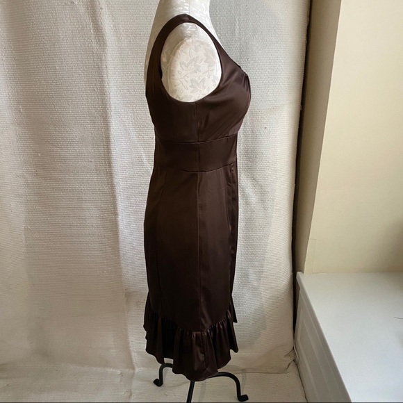 Brown Sleeveless Stretch Satin Wiggle Party Dress - Picture 4 of 8